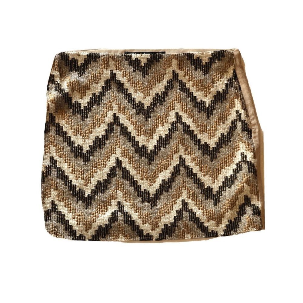 Zara Womens Beige Sequin Beaded Mini Skirt Size XS